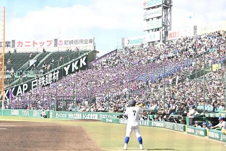 アルプススタンドを埋め尽くす横手の大応援団（撮影・開出牧）
