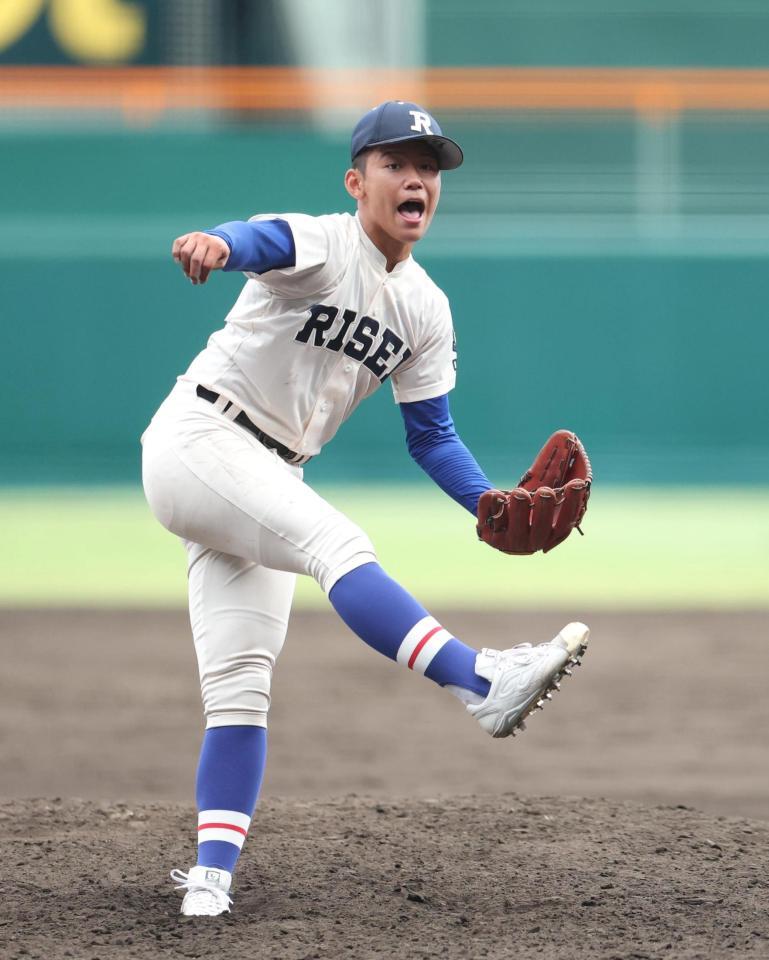 ５回、力投する先発投手の履正社・木村颯（撮影・中田匡峻）