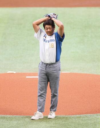 始球式を務める松坂大輔氏（撮影・中島達哉）
