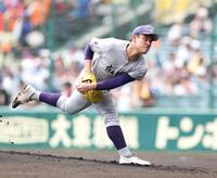 １回、力投する先発投手の花巻東・赤間史弥（撮影・中田匡峻）