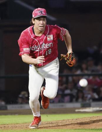 　ロッテ戦に先発し、６回２失点と粘った前田健＝楽天モバイルパーク