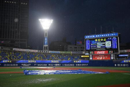 雨天中止となった横浜スタジアム（撮影・堀内翔）