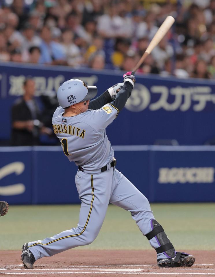１回、二塁打を放つ森下（撮影・西田忠信）