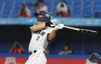 １回、山田凜虎は左翼線に適時二塁打を放つ（撮影・佐々木彰尚）