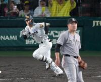 ４回、左前へ先制適時打を放つ坂本（撮影・立川洋一郎）