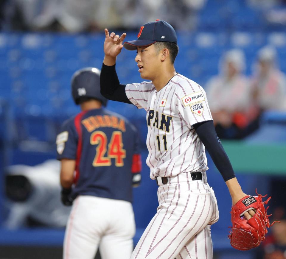 １回、渡部海に中越え適時三塁打を浴びた織田翔希（撮影・佐々木彰尚）