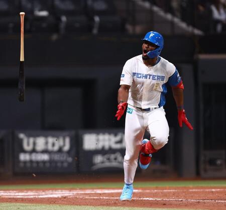 ８回、勝ち越し適時打を放ち、ベンチに向かって雄たけびを上げるカストロ（撮影・中島達哉）