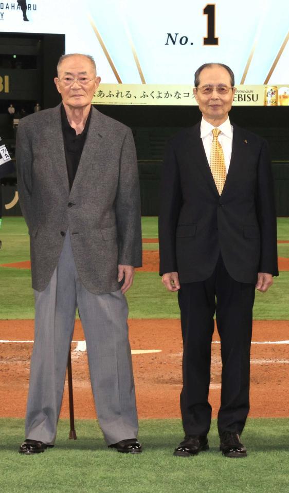 張本勲氏と王貞治氏＝２０２４年５月２８日
