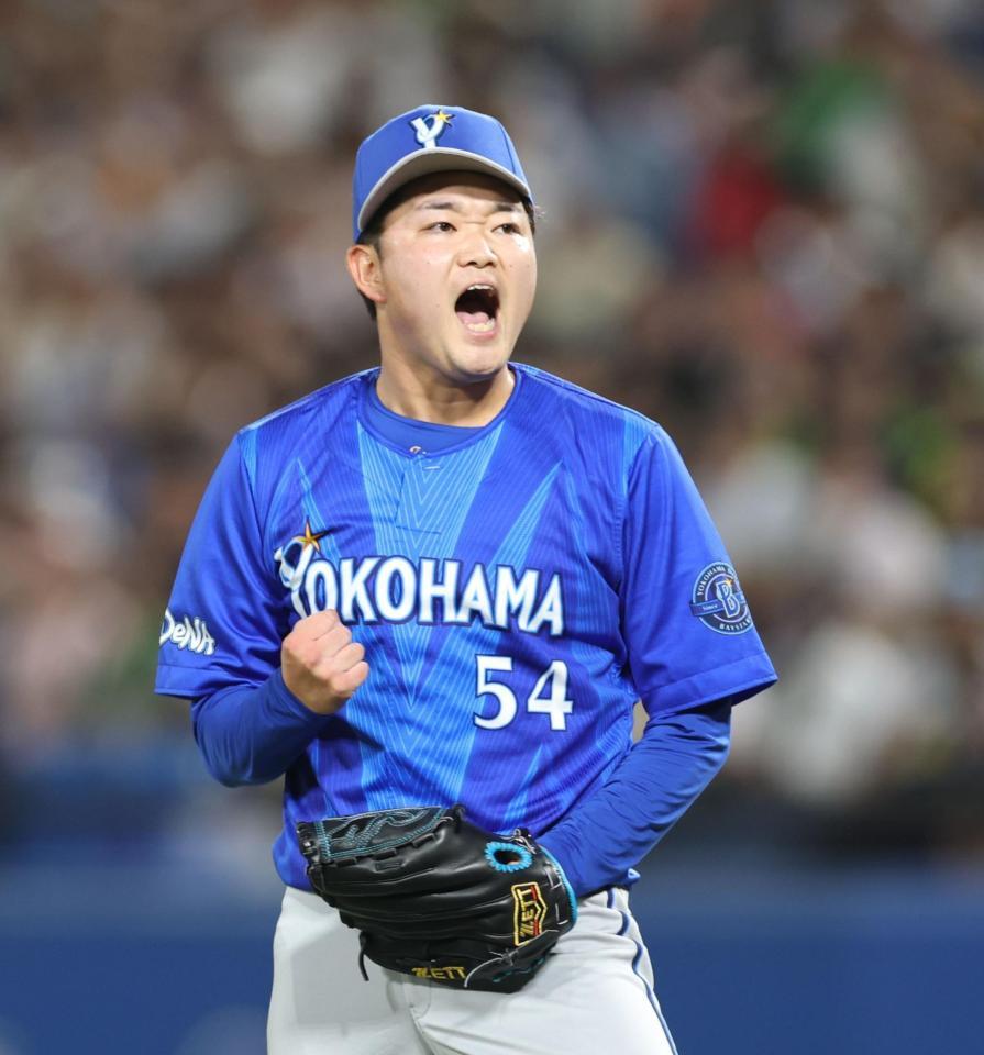 ３回、ピンチを脱しほえる石田裕（撮影・金田祐二）