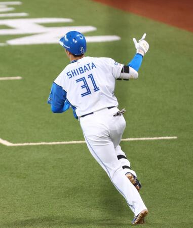 ６回、同点となるプロ初本塁打を放つ柴田（撮影・中島達哉）