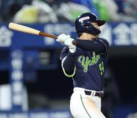 ５回、犠飛を放つ田中（撮影・西岡正）