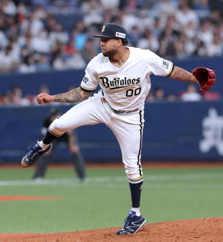 日本ハム打線を相手に力投するエスピノーザ（撮影・立川洋一郎）