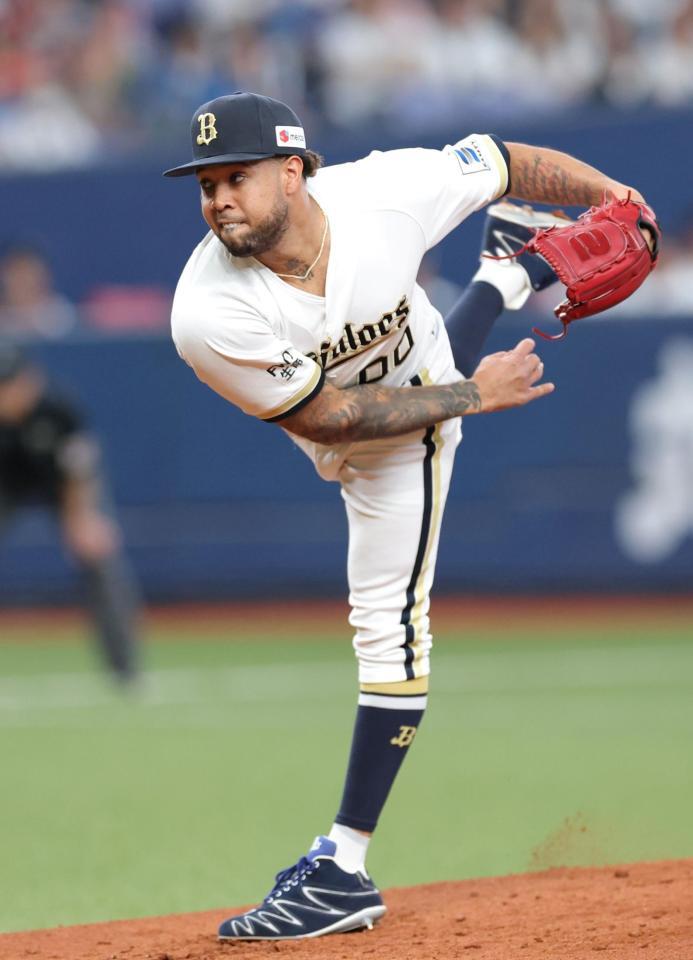 日本ハム打線を相手に力投するエスピノーザ（撮影・立川洋一郎）