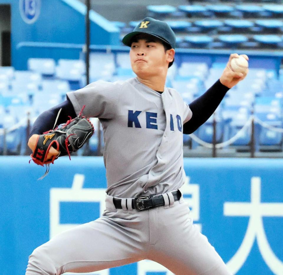 　５回を１失点に抑えた慶大・渡辺和（撮影・和泉玲香）