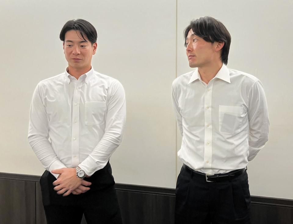 ＮＰＢとの事務折衝に出席した松本（左）と源田