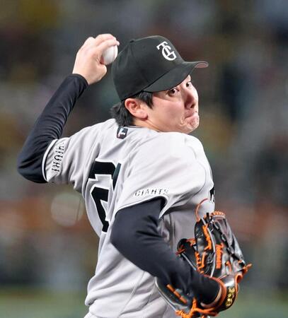 阪神打線を相手に力投する竹丸（撮影・立川洋一郎）