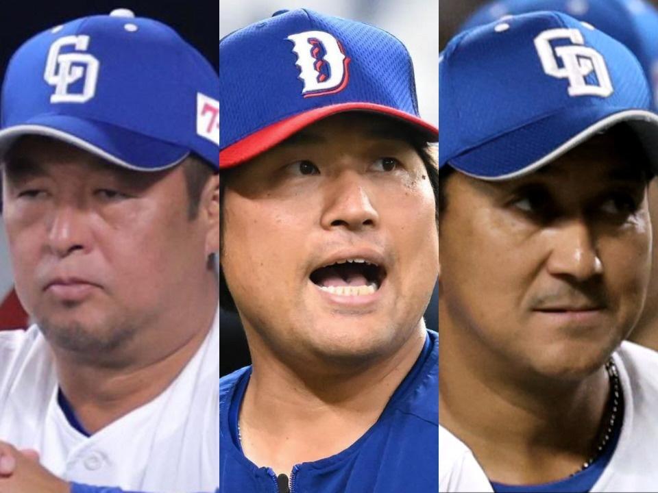 （左から）中日・松中信彦コーチ、平田良介コーチ、落合英二投手コーディネーター