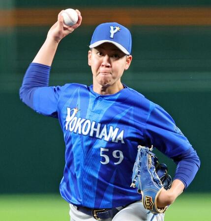 　阪神打線を相手に力投する平良（撮影・立川洋一郎）
