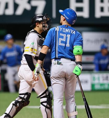 ６回、空振り三振を喫する清宮幸（撮影・中島達哉）