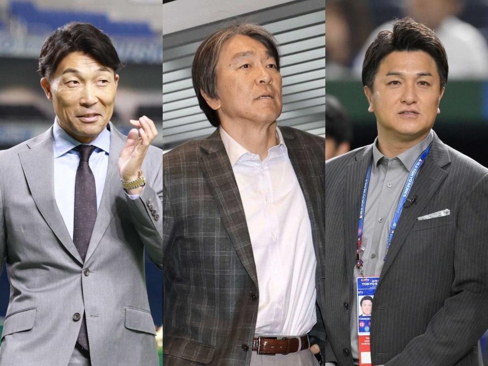 　（左から）清水隆行氏、松井監督、高橋由伸氏