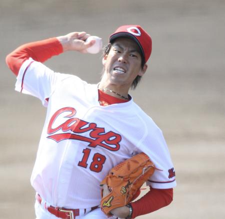 　紅白戦に先発し、２回を無失点に抑えた前田健（撮影・出月俊成）