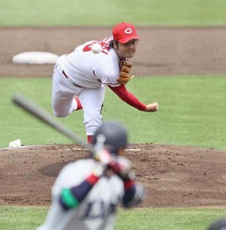 　７回無失点の好投で先発初勝利を挙げた中崎（撮影・北村雅宏）　