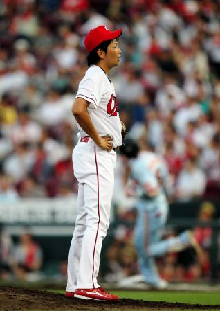 　３回、坂本にソロを浴びた大瀬良（撮影・北村雅宏）