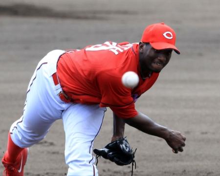 ウエスタンのオリックス戦で先発した広島デュアンテ・ヒース＝あじさいスタジアム（撮影・山口　登）