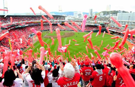 　広島を応援するマツダスタジアムの右翼席