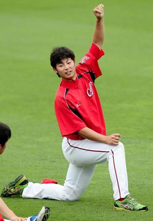 １軍に合流した広島・一岡竜司＝マツダスタジアム（撮影・出月俊成）