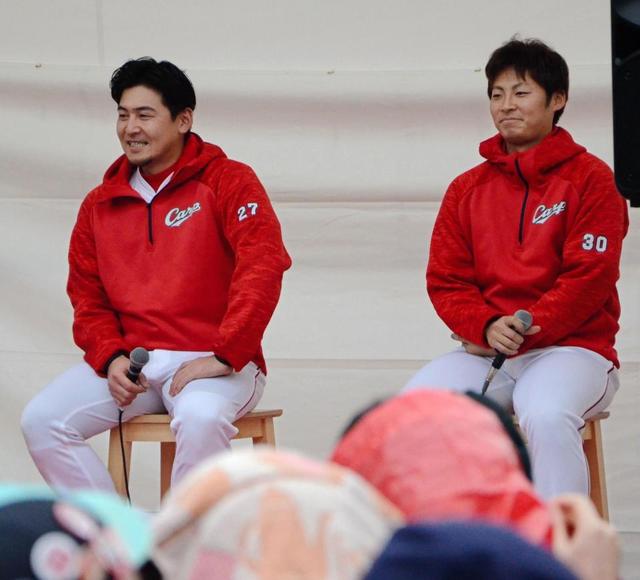 新選手会長の会沢　一岡と競輪場でトークショー「チームを第一に考える」