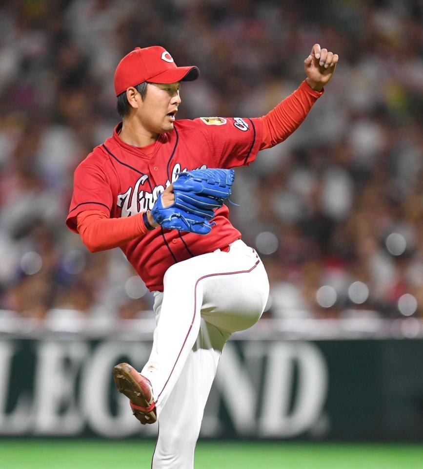 ７回、柳田を空振り三振に仕留める飯田（撮影・飯室逸平）