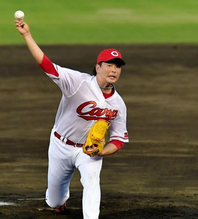 力投する大瀬良（撮影・高部洋祐）