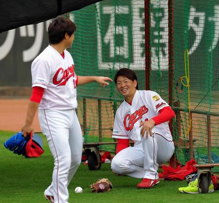 日本シリーズ第１戦に向け調整を行った大瀬良（撮影・堀内翔）