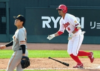 　７回、代打で右邪飛に倒れる長野（撮影・飯室逸平）