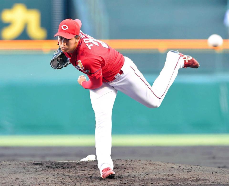 　阪神打線を相手に熱投する床田（撮影・高部洋祐）