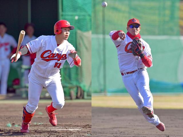 広島・田中広ＶＳ小園　遊撃争い一騎打ち！小園は右越え弾、田中広は攻守にキラリ