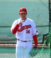 　打撃練習に登板し調整する広島・大瀬良大地