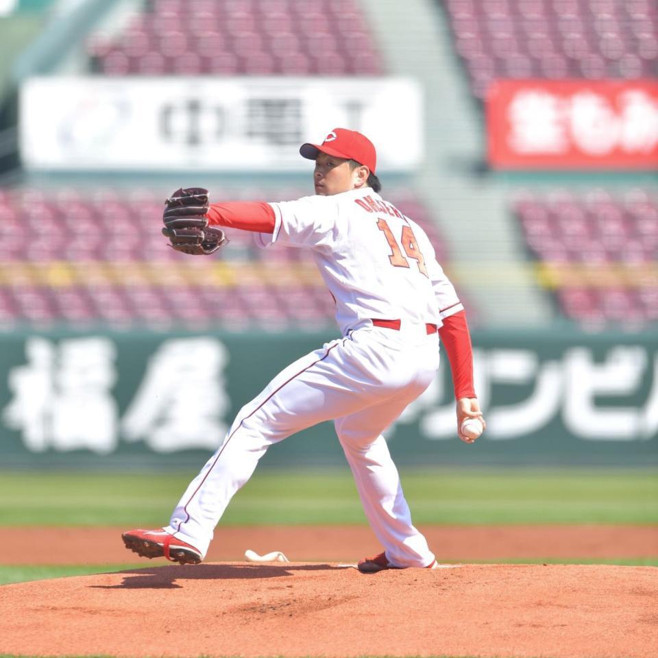 先発し力投する広島・大瀬良大地＝マツダスタジアム（撮影・立川洋一郎）