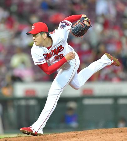 巨人打線を相手に力投する先発の遠藤（撮影・立川洋一郎）