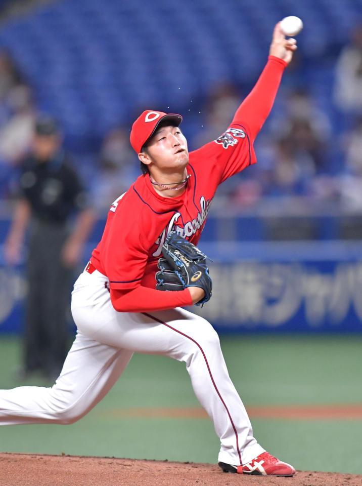 　中日打線を相手に力投する床田（撮影・立川洋一郎）