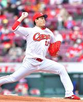 日本ハム打線を相手に力投する先発の九里（撮影・立川洋一郎）