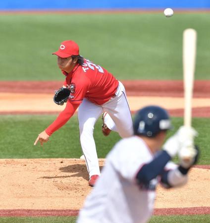 　ヤクルト戦に先発し力投する床田（撮影・西岡正）