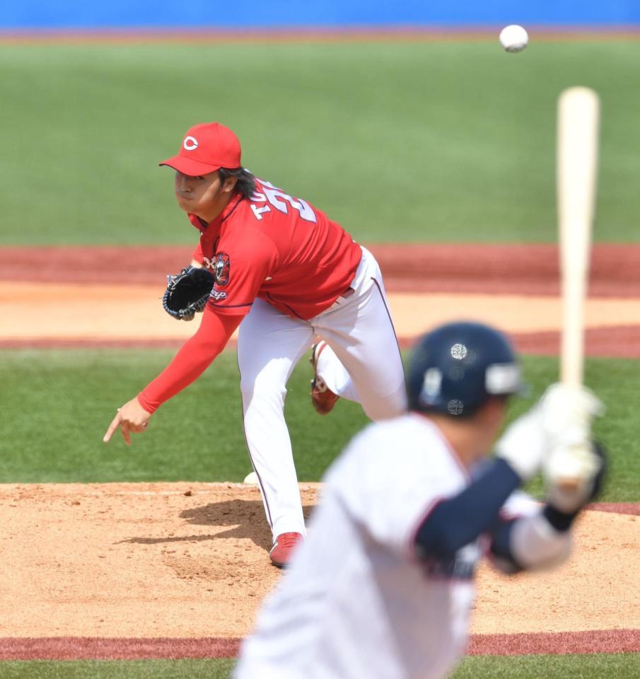 　ヤクルト戦に先発し力投する床田（撮影・西岡正）