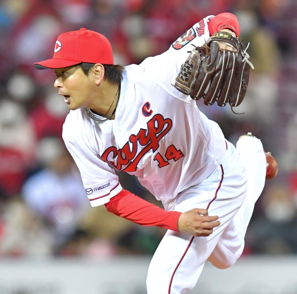 　６回無失点の好投を見せた大瀬良（撮影・立川洋一郎）