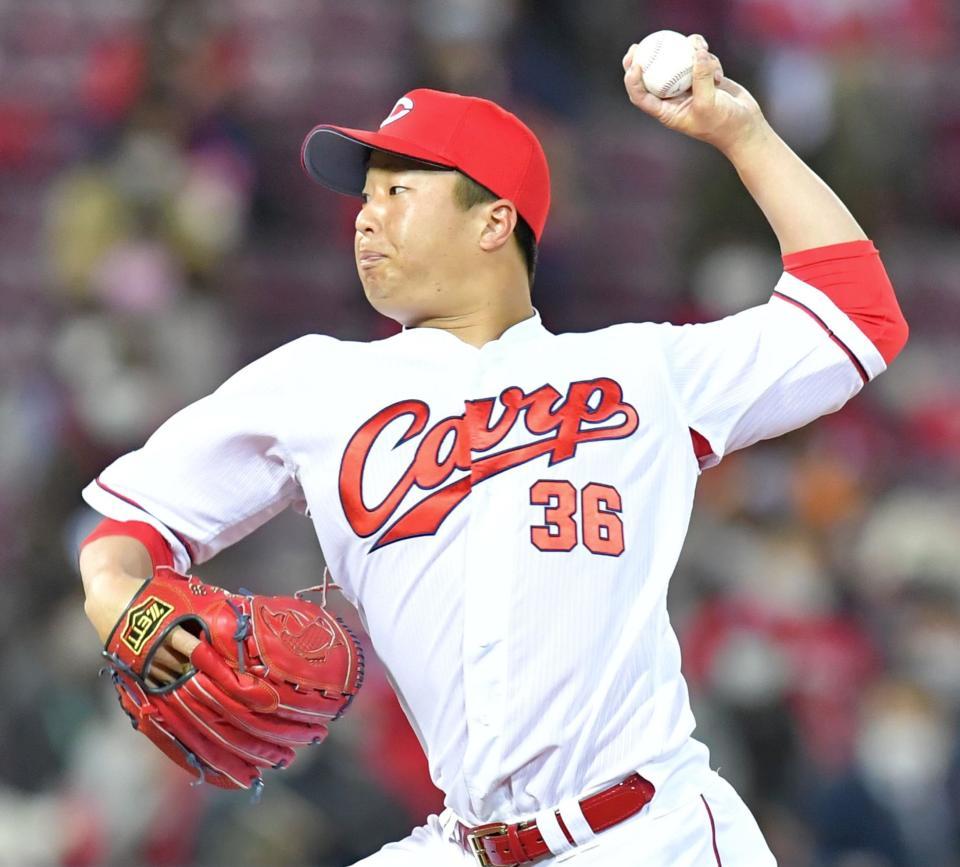 　８回表に登板し、１イニングを無失点に抑えた塹江（撮影・立川洋一郎）