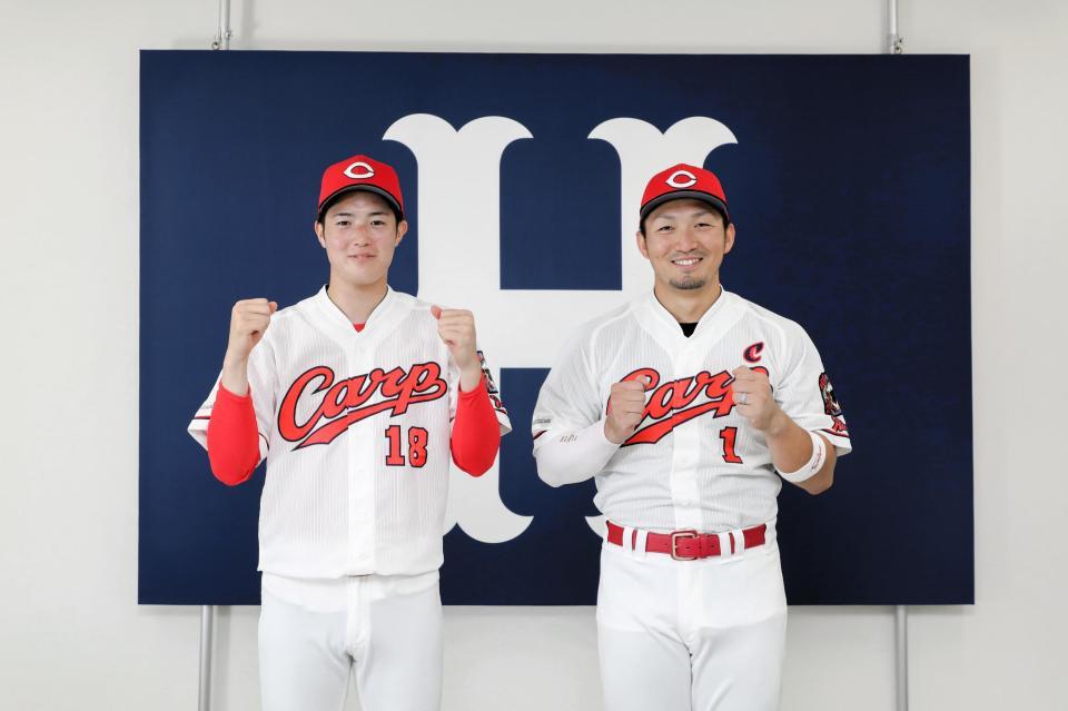 ファン投票で選出された鈴木誠（右）と森下（球団提供）