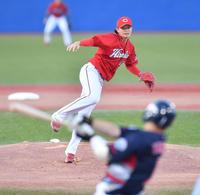 １回、山田を二飛に打ち取る大道（撮影・西岡正）