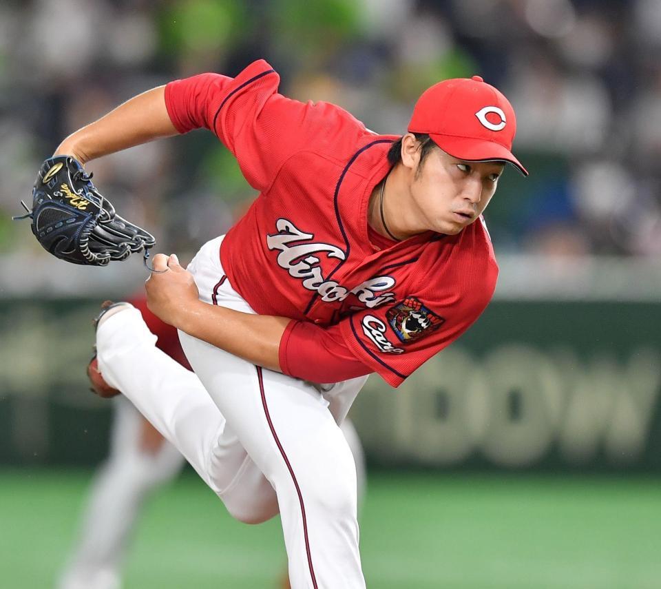 　ヤクルト戦に先発し力投する床田（撮影・西岡正）