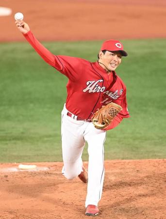 力投する広島・大瀬良大地＝横浜スタジアム（撮影・高石航平）